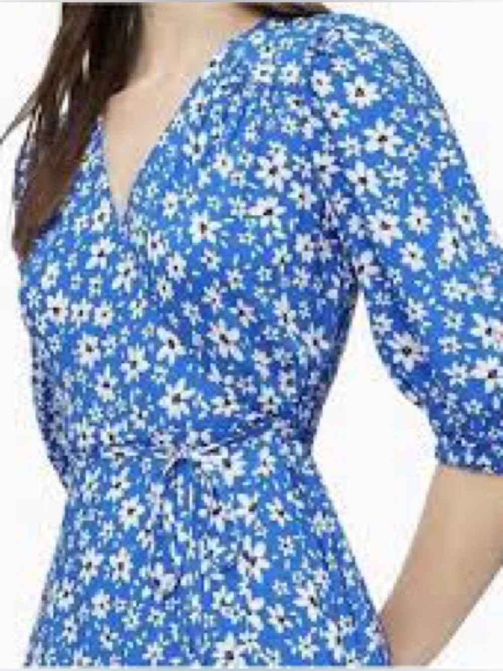 Calvin Klein Ditsy Floral Print Faux Wrap Dress Klein Blue Multi